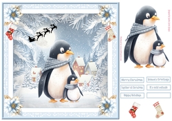 Christmas Penguins 8x8ins Decoupage Topper 1
