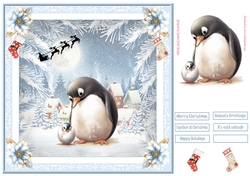 Christmas Penguins 8x8ins Decoupage Topper 3