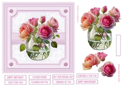 Pink roses in vase 7x7ins Decoupage Topper 4
