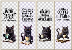 Black cat books & coffee 4 x bookmarks