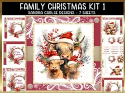 Christmas Highland cow 7x7ins Topper kit 1 with lace edging