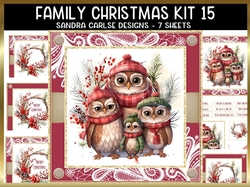 Vintage Christmas Owl Family 7x7ins Topper kit 15 with lace edging