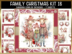 Family Animal Christmas 7x7ins card kit 18 with lace edging
