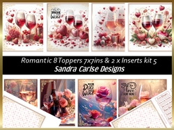 Romance & Anniversary flowers & wine 8 Toppers 7x7ins & 2 x Inserts kit 5