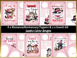 Fun & cheeky Romance & Anniversary 6 Toppers & 2 x Inserts kit