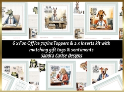 Fun office decoupage 7x7ins toppers x 6 & 2 x Inserts kit 1