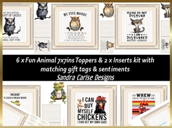 Fun animal decoupage 7x7ins toppers x 6 & 2 x Inserts kit 2
