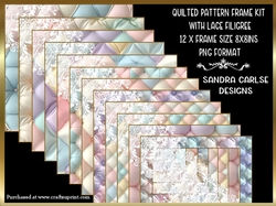 Pastel Quilted pattern 8x8ins 12 x Frames with lace filigree kit