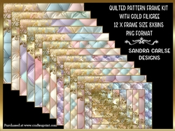 Pastel Quilted pattern 8x8ins 12 x Frames with gold filigree kit
