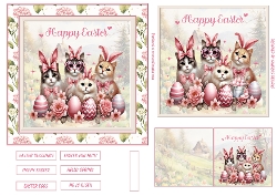 Cute Easter cats 6x6ins card front with matching gift tag 