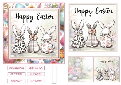 Cute Easter bunnies 6x6ins card front with matching gift tag 