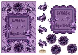 Purple Flowers & Butterflies Card Front