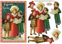 Christmas Vintage Carol Singing Decoupage Topper