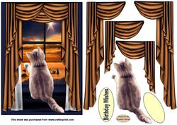 Grey cat at the Window Decoupage Topper