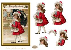 Christmas Girl in Red Vintage Decoupage Topper