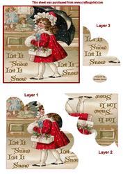 Christmas Vintage Girl in Red Scalloped Edge Topper