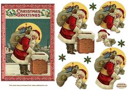 Christmas Santa down the Chimney Decoupage Topper