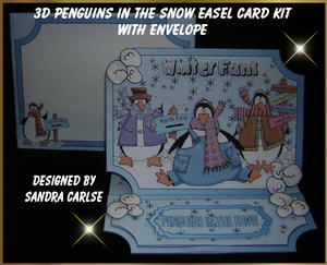 Christmas Penguins in the Snow Easel Card Kit with Envelope