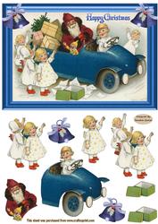 Christmas Santa & His Helpers Decoupage Topper