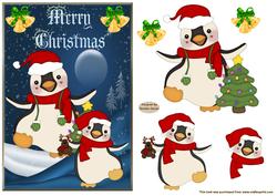 Christmas Penguins Having Fun Decoupage Topper