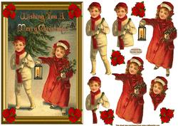 Christmas Vintage Children Decoupage Topper