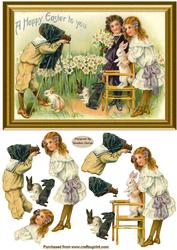 Vintage Happy Easter Decoupage Card Front