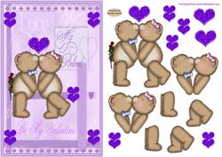 Cuddly Valentine Bears Decoupage Card Front
