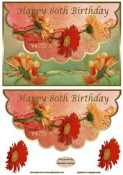 Beautiful Floral Scalloped Edge 80th Birthday Card Front