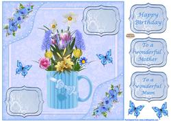 8x8ins Blue Butterflies Mother-mum Decoupage Card Front