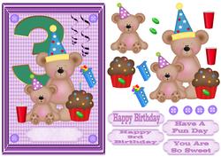 Happy 3rd Birthday childrens decoupage topper