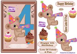 Happy 4th Birthday childrens decoupage Topper