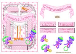 Congratulations Baby Girl Decoupage Card Front