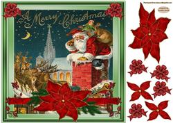 8x8ins Vintage Poinsettia Decoupage Card Front
