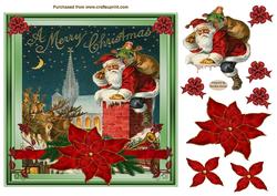 7x7ins Vintage Poinsettia Decoupage Card Front