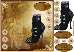 Steampunk Black Boot 8x8ins Card Front
