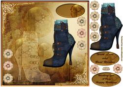 Steampunk Blue Boot 8x8ins Card Front