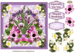 Pretty Flowers 7 x 7ins Decoupage Card Front