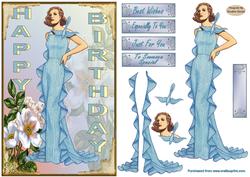 Lady in Blue Decoupage Card Front