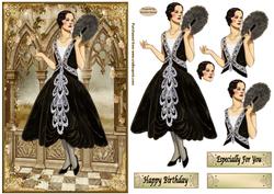 Lady in Black Decoupage Card Front