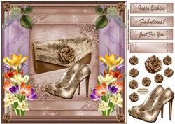 Beige Shoes & Bows 8 x 8ins Decoupage Card Front