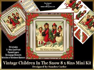 Vintage Children in the Snow 8 x 8ins Mini Kit