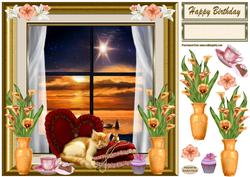 Beautiful Sunset Birthday Decoupage Topper