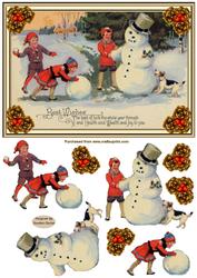 Christmas Playing in the Snow Decoupage Topper