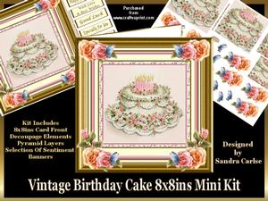 Vintage Birthday Cake 8x8ins Mini Kit