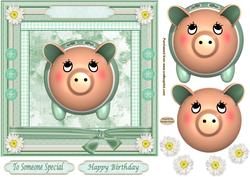 Little Green Piggy Approx: 7x7'' Card Front