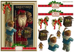 Christmas Santa Arrives Vintage Topper
