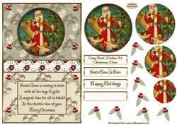 Christmas Vintage Santa & Holly Topper