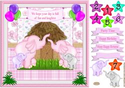 Pink Elephant Decoupage Birthday Topper