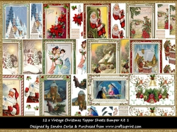 Vintage Christmas 12 x Toppers card kit 1
