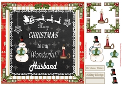 Merry Christmas Husband Decoupage 8x8ins Topper